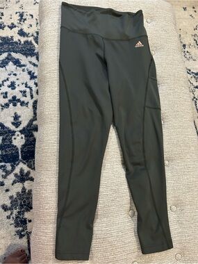 adidas Dark Green Girls' Performance Leggings with Side Pocket